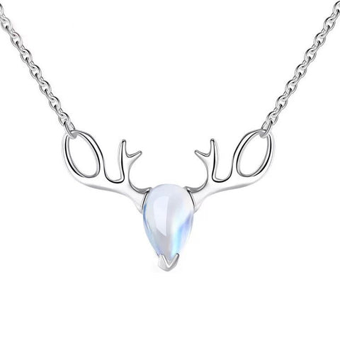 S925 Copper Elk Necklace with Forest Moonstone Pendant