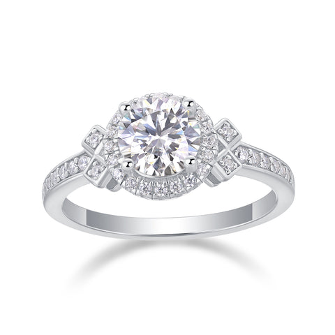 S925 Silver 1-Carat Moissanite Ring with Halo Design