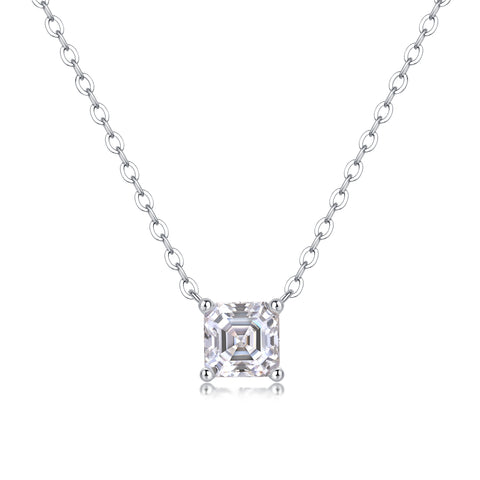 Square Moissanite Pendant Necklace in S925 Sterling Silver Modern & Elegant Fine Jewelry