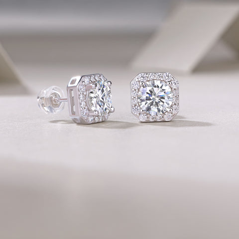 1Carat Moissanite Stud Earrings in S925 Silver Luxury Fashion