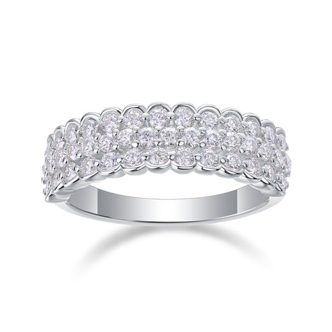 Multi-row Moissanite Ring in S925 Sterling Silver Modern & Elegant Fine Jewelry