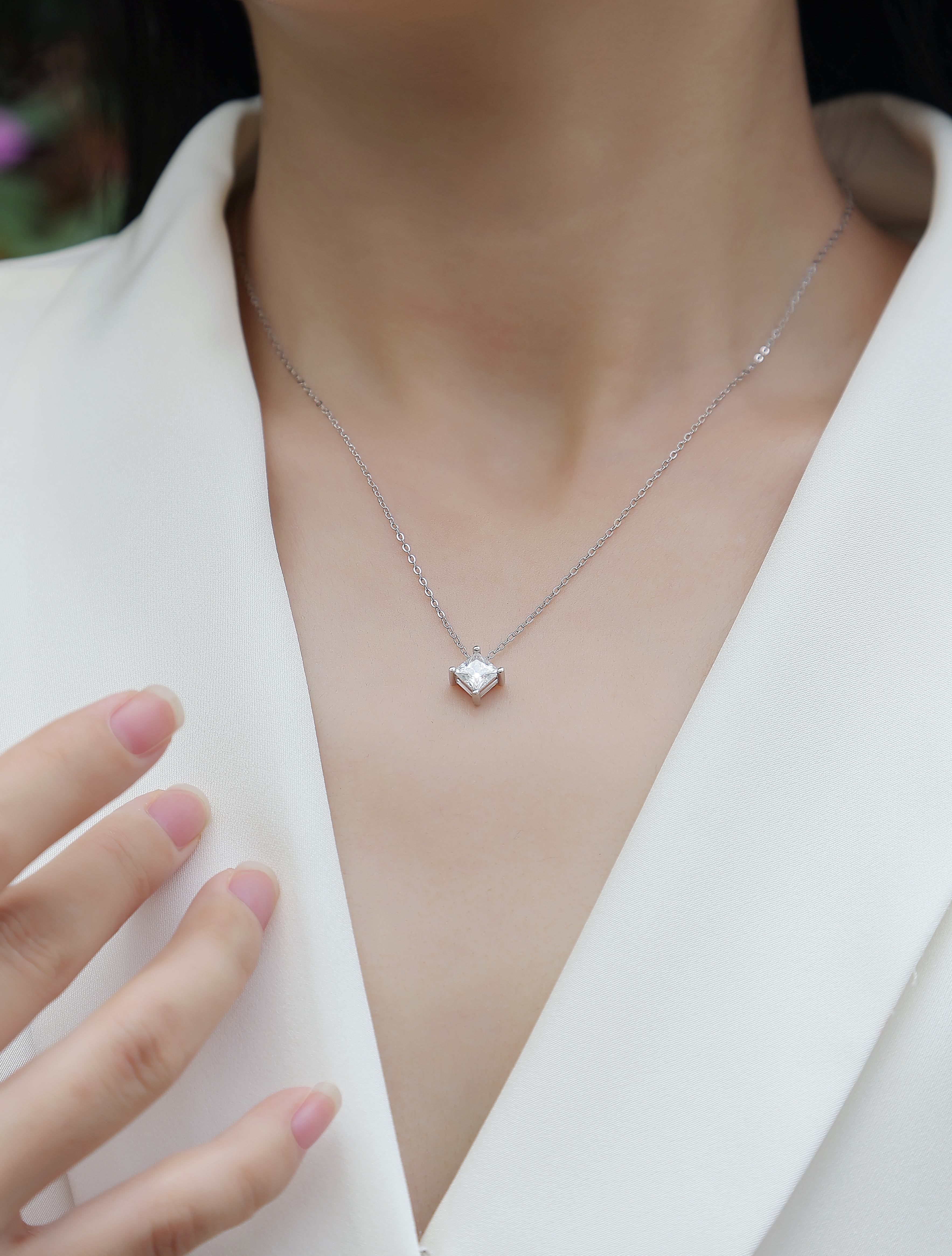 Square Moissanite Pendant Necklace in S925 Sterling Silver Elegant Fine Jewelry