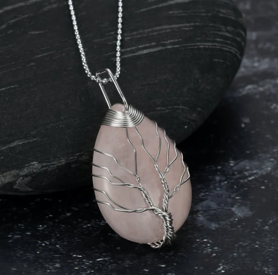 Celtic Tree of Life Teardrop Gemstone Pendant Necklace