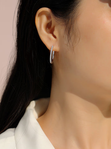 S925 Sterling Silver Moissanite Hoop Earrings with Platinum Plating