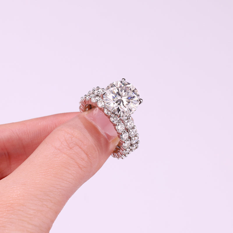 1Time Vow S925 Sterling Silver Moissanite Ring Set with 5-Carat Center Stone Elegant Modern Design - 5