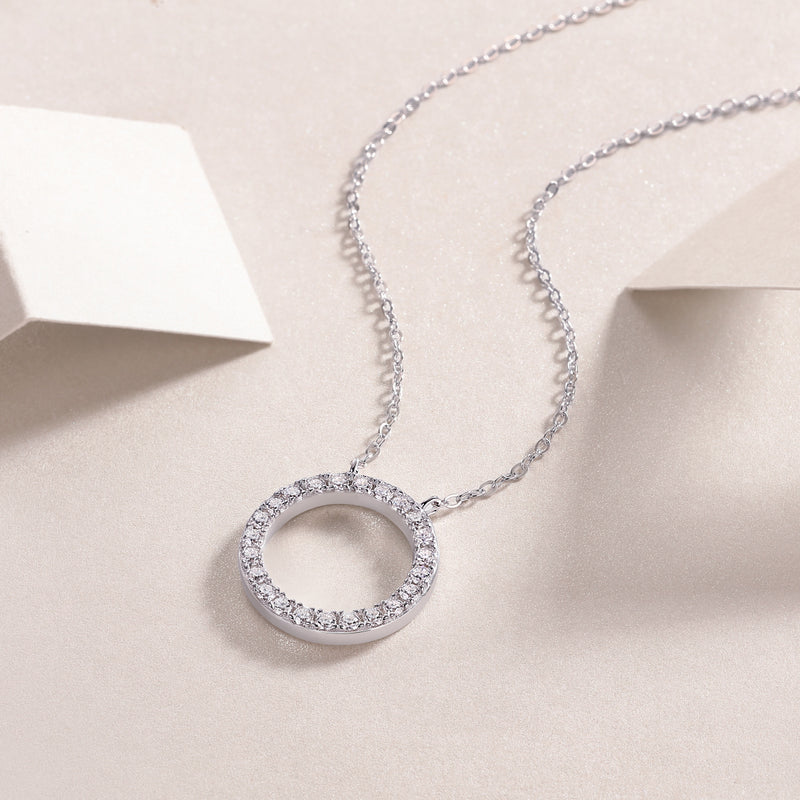 S925 Sterling Silver Moissanite Circle Pendant Necklace 40cm Modern Elegant Fine Jewelry - 4