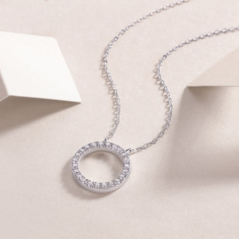 S925 Sterling Silver Moissanite Circle Pendant Necklace 40cm Elegant Fine Jewelry