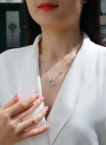1Iris Moissanite Pendant Necklace Set in S925 Sterling Silver with Platinum Plating