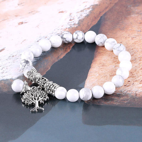 Frosted White Pine Bead Charm Bracelet