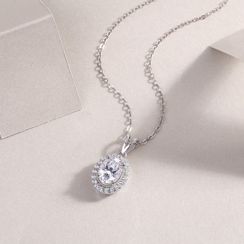 1Infinite Moissanite Pendant Necklace in S925 Sterling Silver with Platinum Plating - Modern Elegant Oval Design - 3