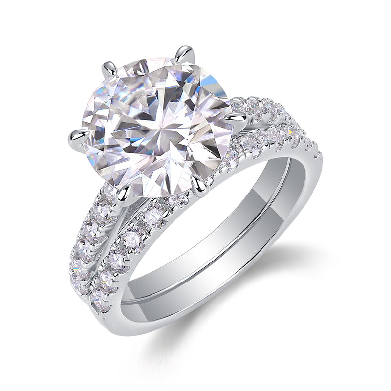 S925 Silver Moissanite Rings Set with 5 Carat Center Stone Modern Elegant Design - 3
