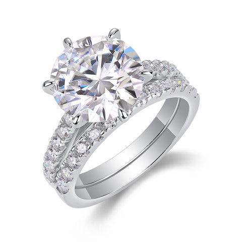 S925 Silver Moissanite Rings Set with Large 5 Carat Center Stone