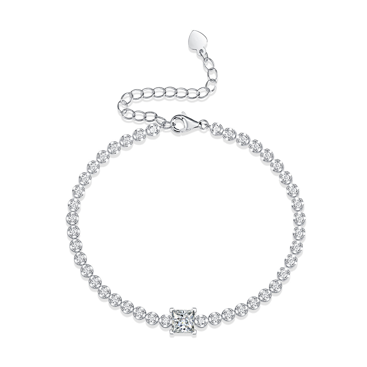 Luxury Moissanite Square Silver Bracelet in S925 Sterling