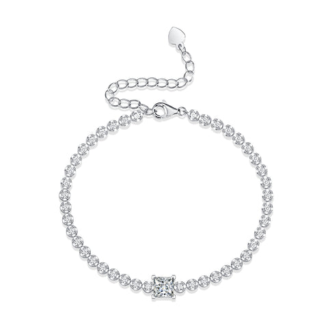 Luxury Moissanite Square Silver Bracelet in S925 Sterling