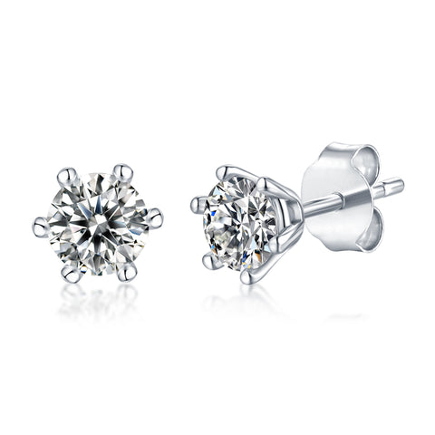 Classic Six-Prong Moissanite Silver Stud Earrings Elegant Fine Jewelry