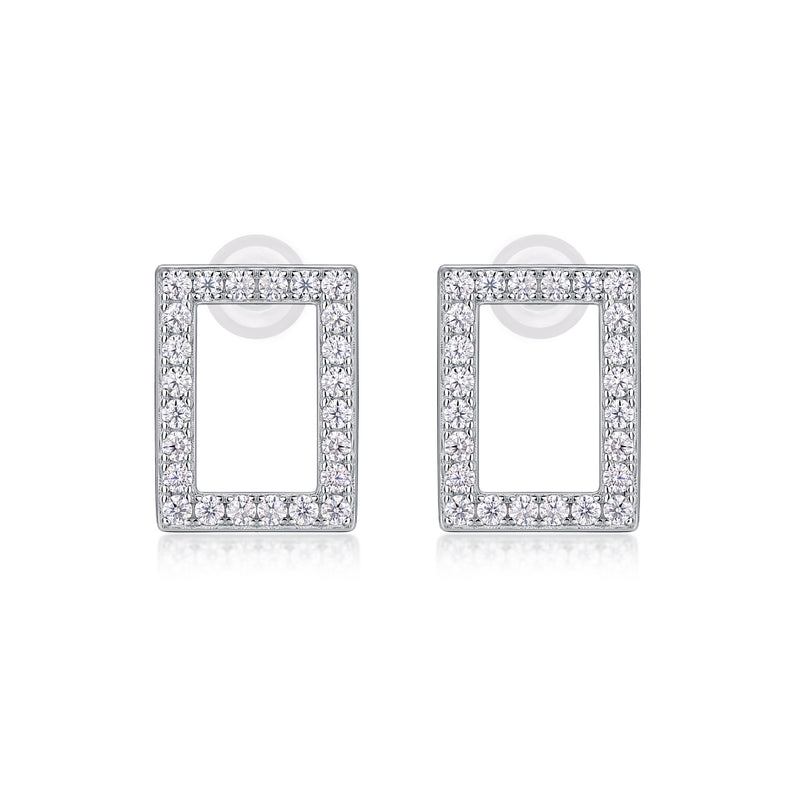 S925 Sterling Silver Moissanite Rectangle Stud Earrings Modern Elegant Fine Jewelry - 1