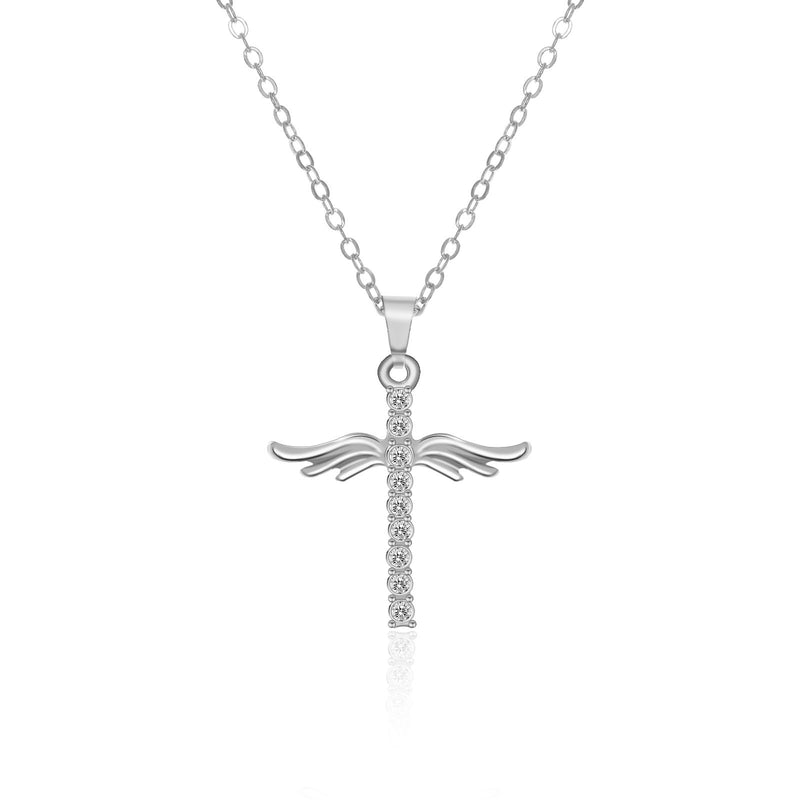 Angel Wings Cross Pendant Necklace with Stainless Steel Chain for Women - 3