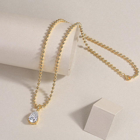 1Wish Light Pear-Shaped Moissanite Necklace Pendant in S925 Sterling Silver with Gold Plating