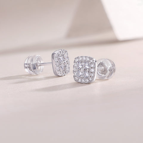 S925 Sterling Silver Moissanite Square Stud Earrings Luxury Design