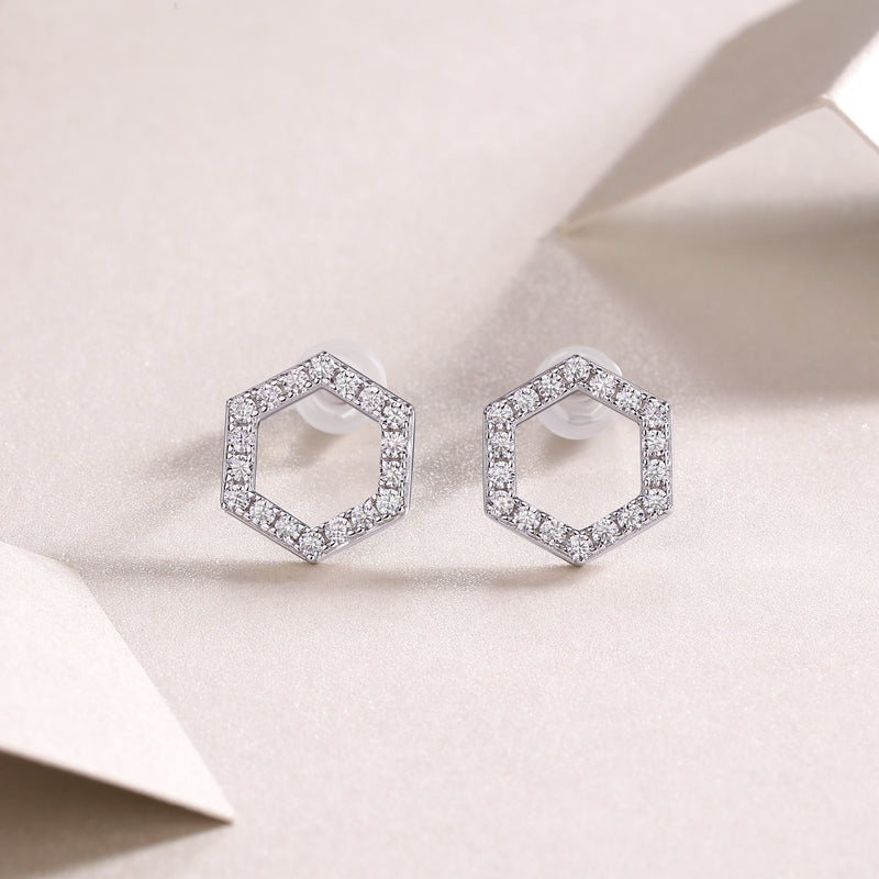S925 Sterling Silver Hexagon Moissanite Stud Earrings Modern Minimalist Fine Jewelry - 4