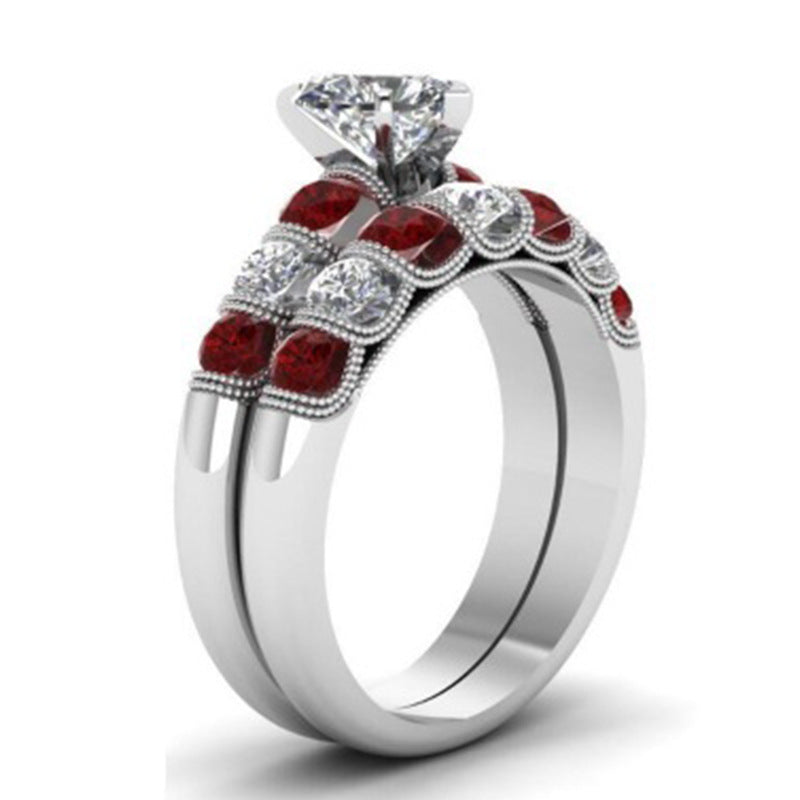 Bold Fashion Ring Set with Heart-Shaped Diamonds