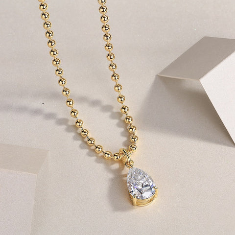 1Wish Light Pear-Shaped Moissanite Necklace Pendant in S925 Sterling Silver with Gold Plating