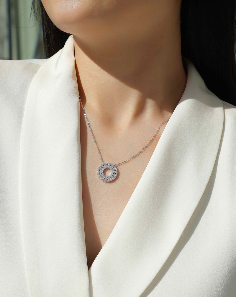 S925 Sterling Silver Moissanite Circle Pendant Necklace Modern Elegant Jewelry - 5