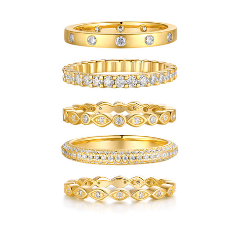 1Starlight Golden Melody S925 Sterling Silver Moissanite Ring Set for Men and Women