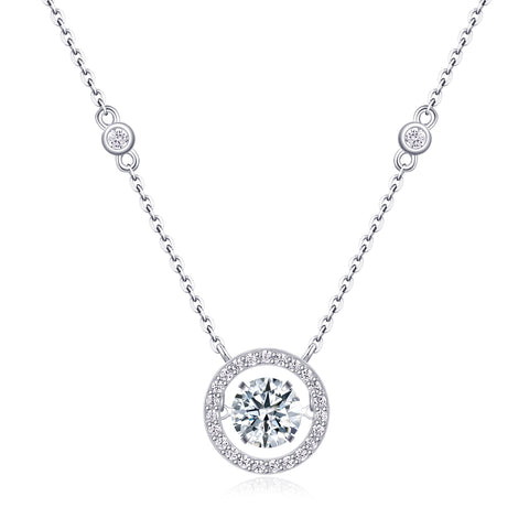 1Carat Moissanite Pendant Necklace in S925 Sterling Silver with Platinum-Plated Accent