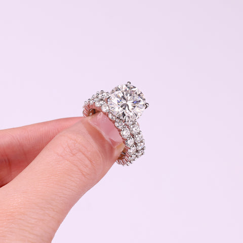 1Time Vow S925 Sterling Silver Moissanite Ring Set with 5-Carat Center Stone Elegant Modern Design