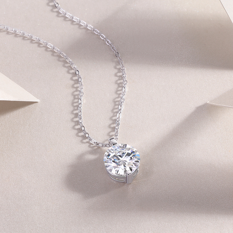 S925 Sterling Silver Moissanite Pendant Necklace with Platinum Plating