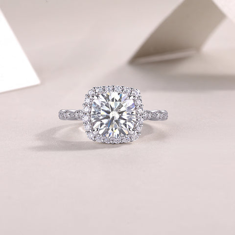 Square Cushion Moissanite Ring in S925 Sterling Silver with Platinum Plating