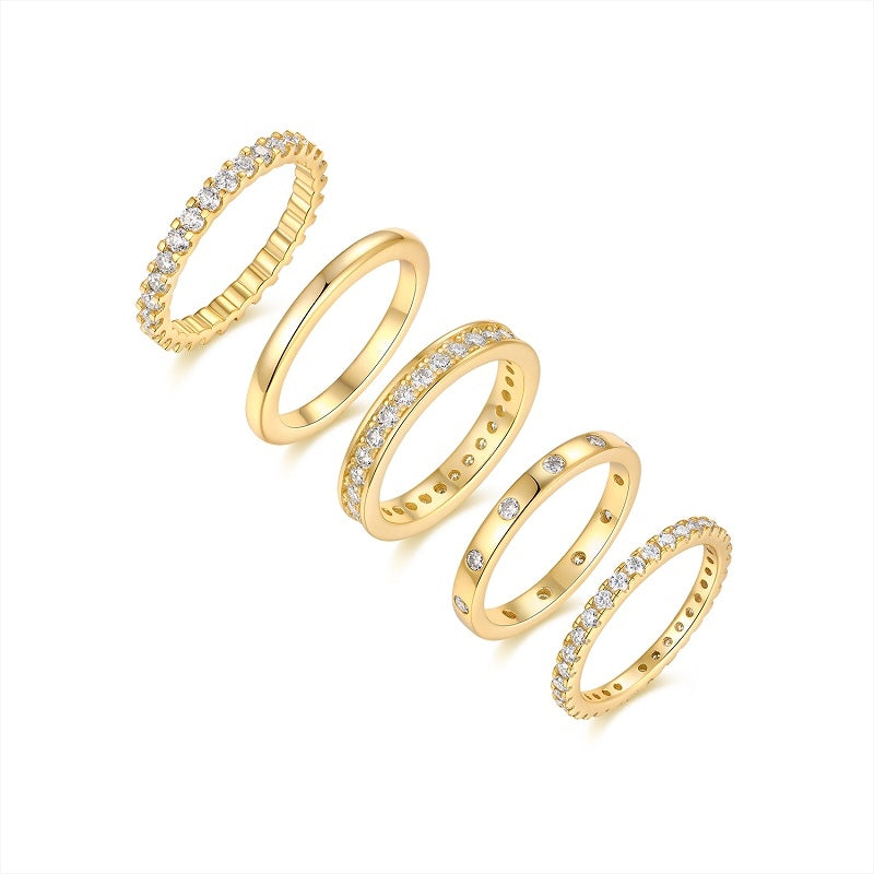 1Golden Stars S925 Sterling Silver Moissanite Ring Set Modern Elegant Gold-Plated Stackable Rings - 2
