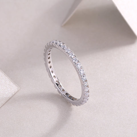 S925 Silver Moissanite Row Ring Elegant Thin Band