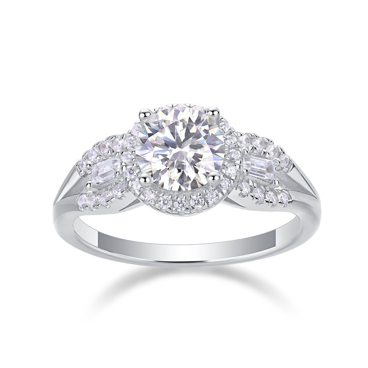 S925 Silver Moissanite Wedding Ring with Large 1 Carat Center Stone