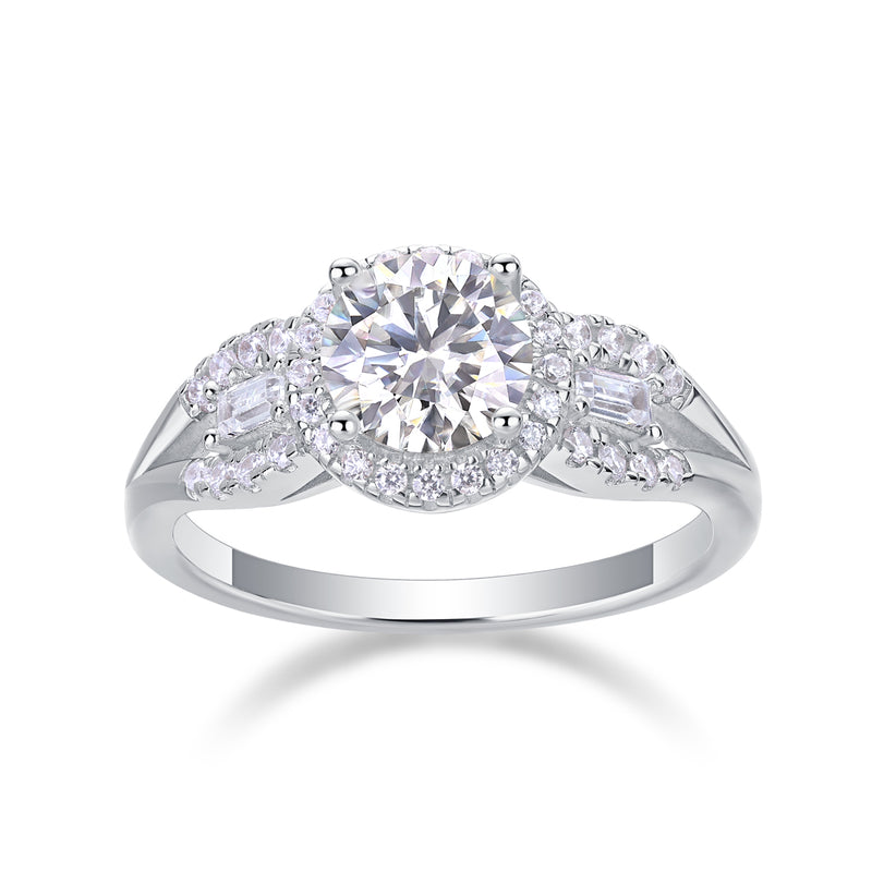 S925 Silver Moissanite Wedding Ring with 1 Carat Center Stone Elegant Split Shank Design - 2