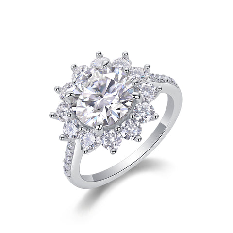 1Sunflower 3-Carat Moissanite Sterling Silver Ring Modern Elegant Fine Jewelry