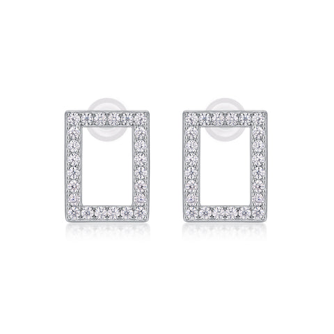S925 Sterling Silver Moissanite Rectangle Stud Earrings Modern Elegant Fine Jewelry