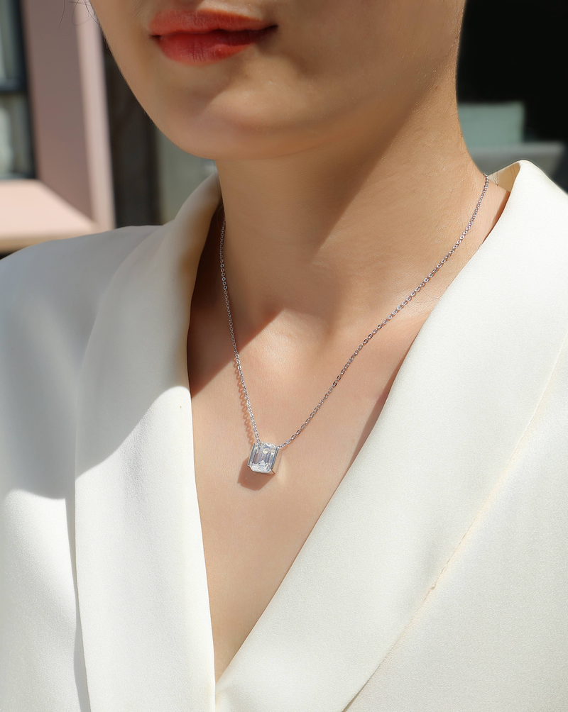 S925 Sterling Silver Octagonal Moissanite Pendant Necklace 9x11mm Elegant Fine Jewelry - 6