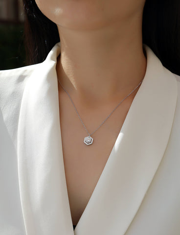 1-Carat Moissanite Hexagon Pendant Necklace in S925 Sterling Silver - Modern & Elegant