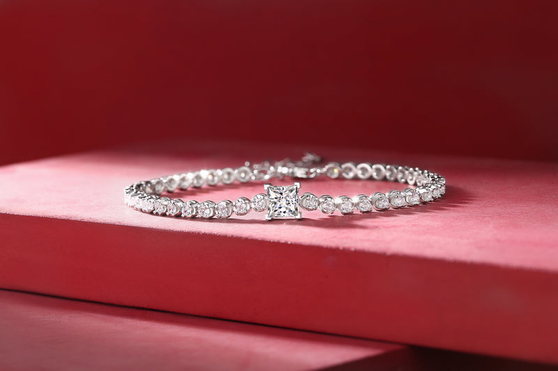 S925 Silver Moissanite Square Diamond Tennis Bracelet Elegant Modern Jewelry - 4