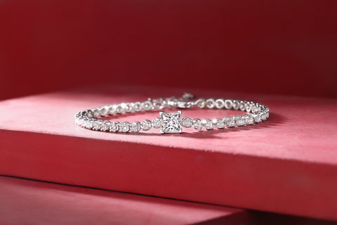 S925 Silver Moissanite Square Diamond Tennis Bracelet Elegant Luxury Jewelry