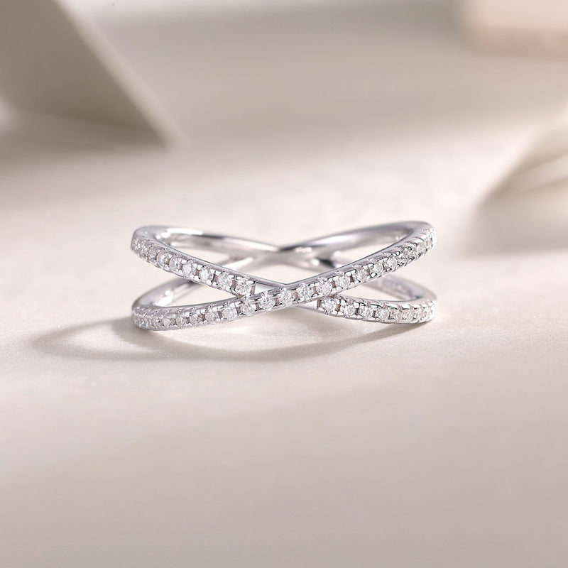 S925 Silver Double Band Moissanite Ring Elegant Luxury Fashion Jewelry - 3