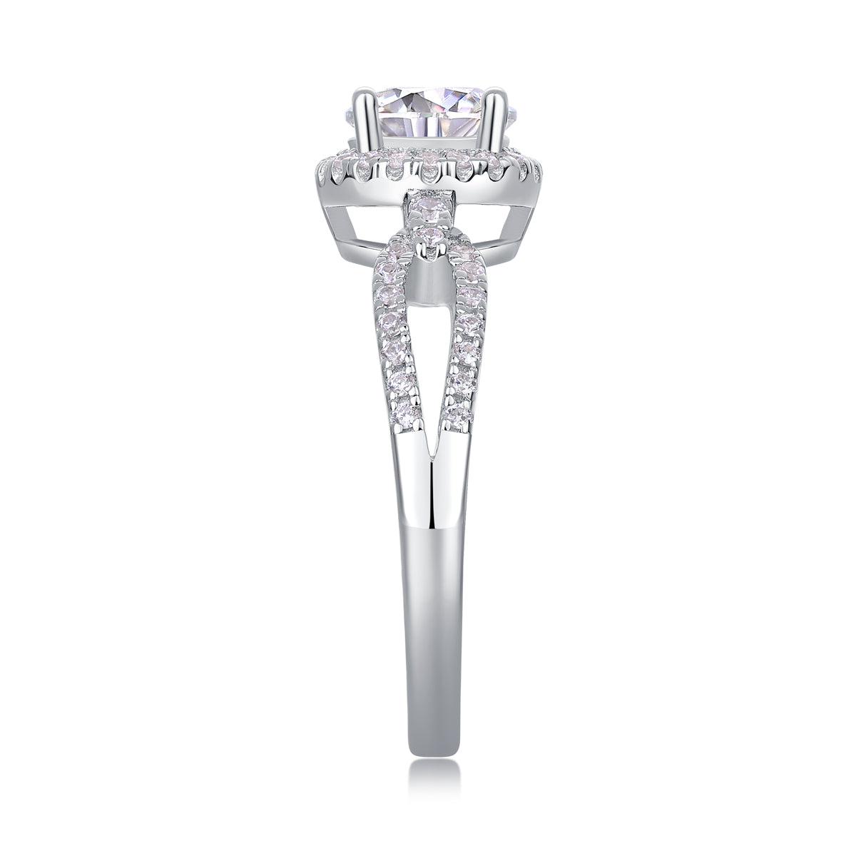 S925 Silver Moissanite Wedding Ring with Large 1 Carat Diamond Accent
