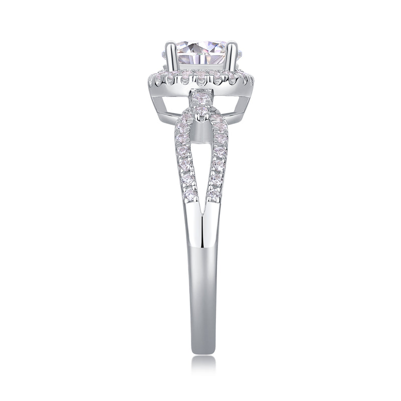 S925 Silver Moissanite Wedding Ring with Halo and Split Shank Design - 4