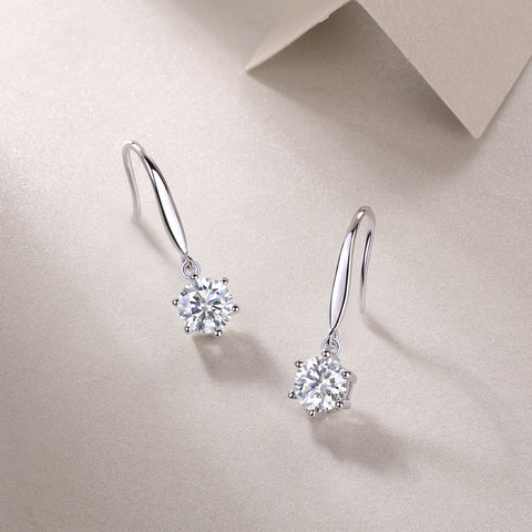 1 Carat Moissanite Dangle Earrings in S925 Silver Elegant Drop Jewelry