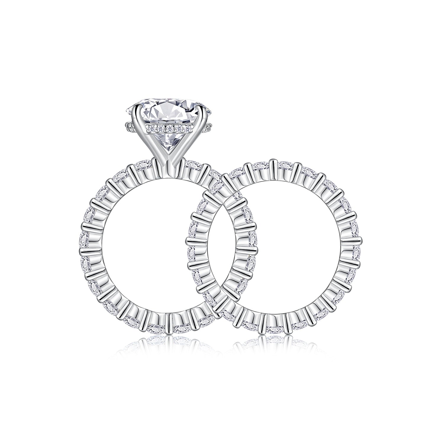 1Time Vow S925 Sterling Silver Moissanite Ring Set with 5-Carat Center Stone