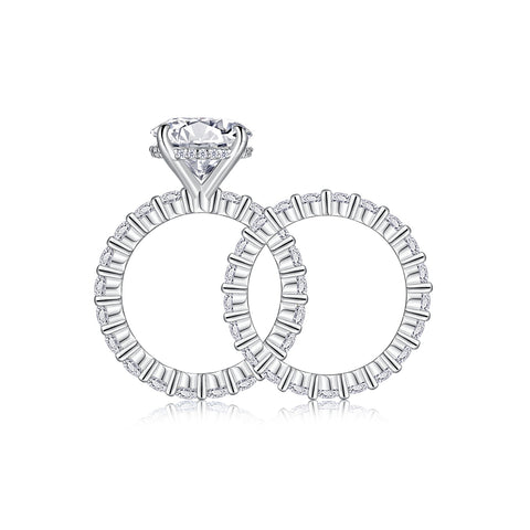 1Time Vow S925 Sterling Silver Moissanite Ring Set with 5-Carat Center Stone