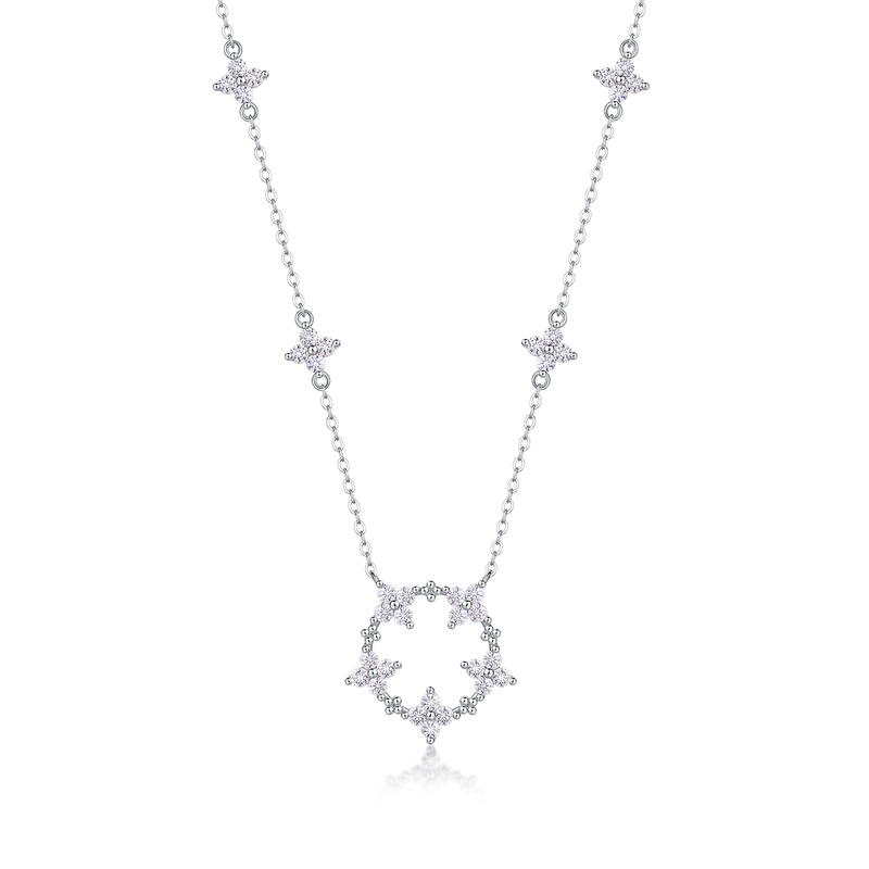 1Iris Moissanite Pendant Necklace Set in S925 Sterling Silver with Platinum Plating - 1