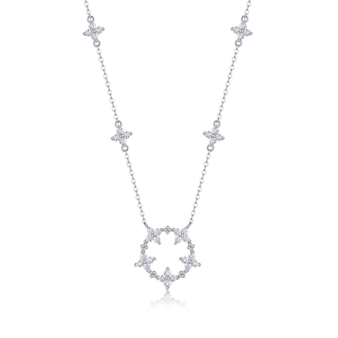 1Iris Moissanite Pendant Necklace Set in S925 Sterling Silver with Platinum Plating